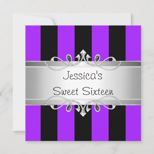 Invitation Sweet 16 Purple Black Stripes Silver Jewel Party (Devant)