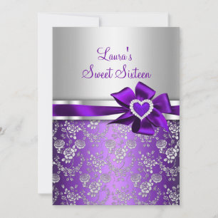Invitation Sweet 16 Purple Bow & Rose Annonces