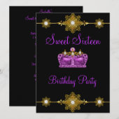 Invitation Sweet 16 Purple Gold Black Princess Event (Devant / Derrière)