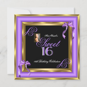 Invitation Sweet 16 Purple Gold Photo 16e fête d'anniversaire