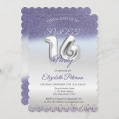 Invitation Sweet 16 Purple Parties scintillant Bokeh Ombre Pa (Devant / Derrière)