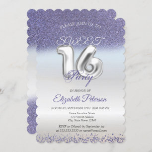 Invitation Sweet 16 Purple Parties scintillant Bokeh Ombre Pa
