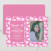 Invitation Sweet 16 Purple Rose Et Blanc Puzzle Photo (Devant / Derrière)