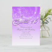 Invitation SWEET 16 Purple & Silver Sparkle Stars Party (Debout devant)