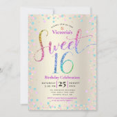 Invitation Sweet 16 Rainbow Parties scintillant Confetti Gold (Devant)