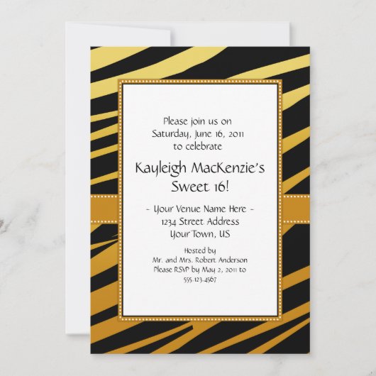 Invitation Sweet 16 Rayure de Tigre (Devant)