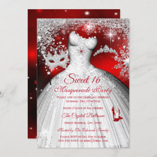 Invitation Sweet 16 Red Princess Masquerade Silver Party