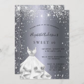 Invitation Sweet 16 robe argent parties scintillant brillant (Devant / Derrière)