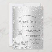 Invitation Sweet 16 robe argent parties scintillant glamour (Devant)
