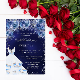 Invitation Sweet 16 robe bleu marine parties scintillant fête