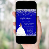 Invitation Sweet 16 robe de parties scintillant bleue royale