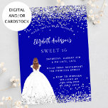 Invitation Sweet 16 robe de parties scintillant bleue royale<br><div class="desc">Une invitation moderne, élégante et glamour pour une fête Sweet 16, 16e anniversaire. Un arrière - plan bleu royal avec de la fausse poussière de parties scintillant, une fille portant une robe de bal. Le nom est écrit avec un script de style moderne écrit à la main. Personnalisez et ajoutez...</div>