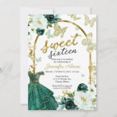 Invitation Sweet 16 Robe Florale Butterfly Emerald Green (Devant)