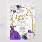 Invitation Sweet 16 Robe Florale Violet Papillon (Devant)