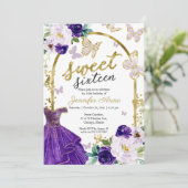 Invitation Sweet 16 Robe Florale Violet Papillon (Debout devant)
