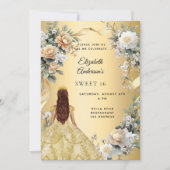 Invitation Sweet 16 robe or fleurons jaunes (Devant)