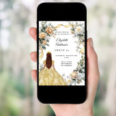 Invitation Sweet 16 robe or fleurons jaunes