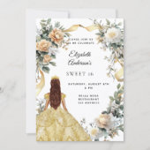 Invitation Sweet 16 robe or fleurons jaunes (Devant)