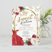 Invitation Sweet 16 Robe Rouge Florale Papillon (Debout devant)