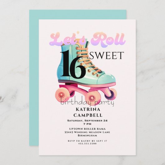 Invitation Sweet 16 Roller Skating Anniversaire Fête (Devant / Derrière)