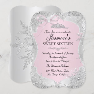 Invitation Sweet 16 Rose argenté Flocon de neige h