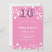Invitation Sweet 16 rose blanc étoiles fille (Devant)