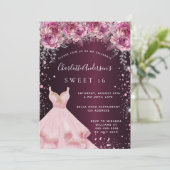 Invitation Sweet 16 rose bordeaux parties scintillant robe fl (Debout devant)