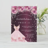 Invitation Sweet 16 rose bordeaux parties scintillant robe fl (Debout devant)