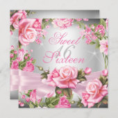 Invitation Sweet 16 Rose Bow Argent Floral Bow Anniversaire (Devant / Derrière)