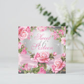 Invitation Sweet 16 Rose Bow Argent Floral Bow Anniversaire (Debout devant)