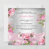 Invitation Sweet 16 Rose Bow Argent Floral Bow Anniversaire (Dos)