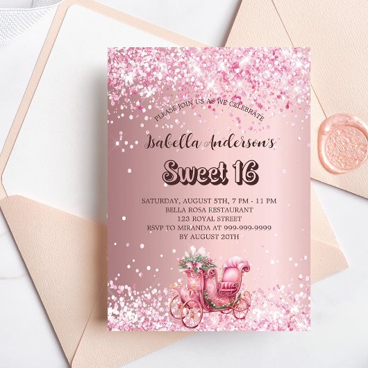 Invitation Sweet 16 rose chariot luxe