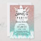 Invitation Sweet 16 Rose d'ananas Tropical Parties scintillan (Devant)