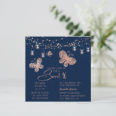 Invitation Sweet 16 Rose Gold Butterfly Chic Moderne Annivers (Debout devant)
