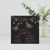 Invitation Sweet 16 Rose Gold Butterfly Chic Moderne Annivers (Debout devant)