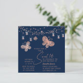Invitation Sweet 16 Rose Gold Butterfly Chic Moderne Annivers (Debout devant)
