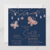 Invitation Sweet 16 Rose Gold Butterfly Chic Moderne Annivers (Devant)