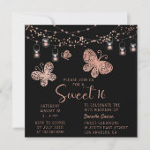 Invitation Sweet 16 Rose Gold Butterfly Chic Moderne Annivers (Devant)