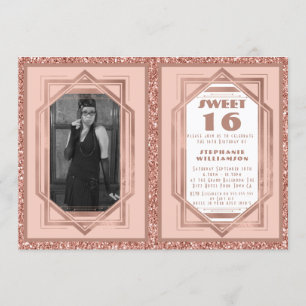 Invitation Sweet 16 Rose Gold et Parties scintillant Gatsby A
