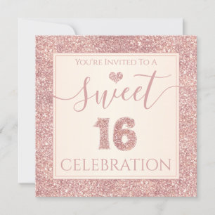 Invitation Sweet 16 Rose Gold Faux Parties scintillant fête d