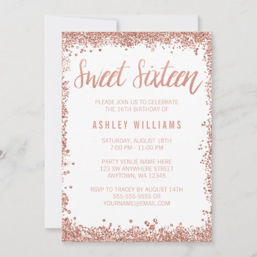 Invitation Sweet 16 Rose Gold Faux Parties scintillant fête d (Devant)