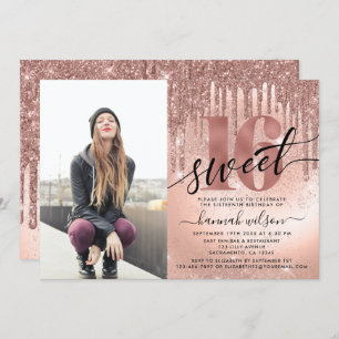 Invitation Sweet 16 Rose Gold Foil & Parties scintillant phot