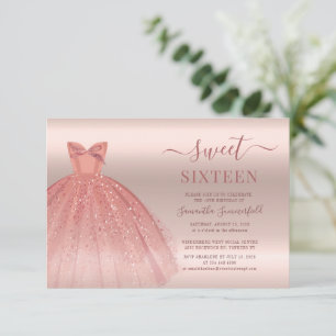 Invitation Sweet 16 Rose Gold Glam Script Seizième anniversai
