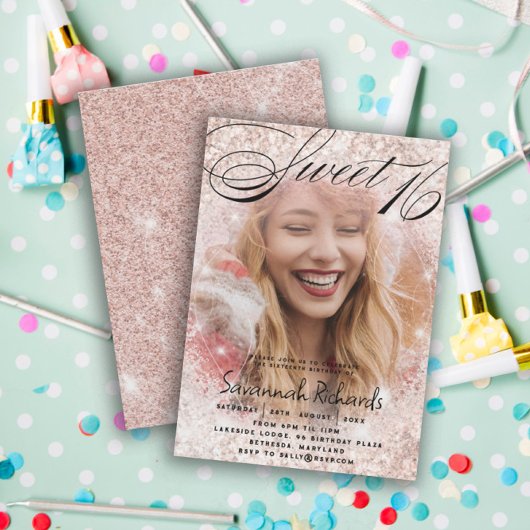 Invitation Sweet 16 Rose Gold Parties scintillant