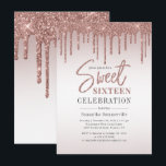 Invitation Sweet 16 Rose Gold Parties scintillant Script fête<br><div class="desc">Une invitation à la fête de 16 ans moderne et élégante,  vous pouvez facilement customiser avec les détails de votre fête. Avec des gouttes de parties scintillant avec un gradient or rose arrière - plan et typographie de script.</div>