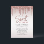 Invitation Sweet 16 Rose Gold Parties scintillant Script fête<br><div class="desc">Une invitation à la fête de 16 ans moderne et élégante,  vous pouvez facilement customiser avec les détails de votre fête. Avec des gouttes de parties scintillant avec un gradient or rose arrière - plan et typographie de script.</div>