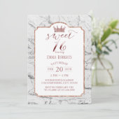Invitation Sweet 16 Rose Gold Princess Marbre blanc Couronne (Debout devant)