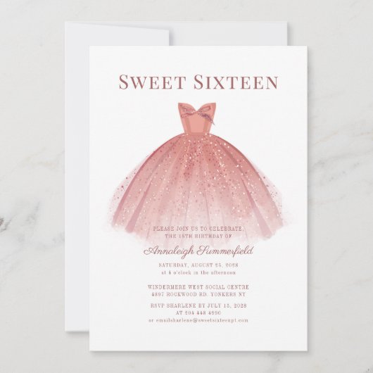 Invitation Sweet 16 Rose Gold Script moderne (Devant)