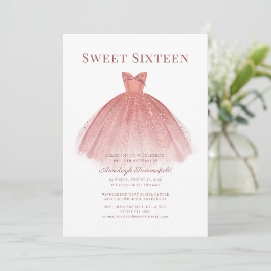 Invitation Sweet 16 Rose Gold Script moderne (Debout devant)