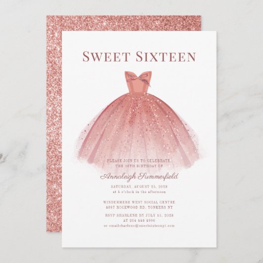 Invitation Sweet 16 Rose Gold Script moderne (Devant / Derrière)